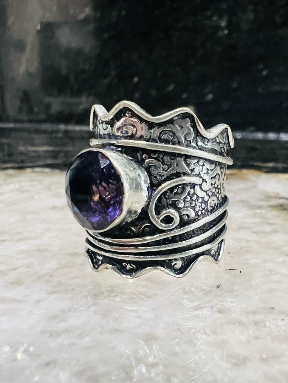 NWOT Amethyst and .925 Sterling Silver Ring Round Stone Statement Ring - Picture 3 of 8